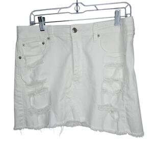 American Eagle Distressed Denim Mini Skirt Women's 12 Raw Hem y2k Festival